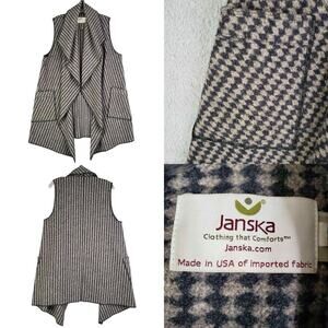 Janska Vest Open Front Diamond Herringbone Women’s Size Medium M Brown Black